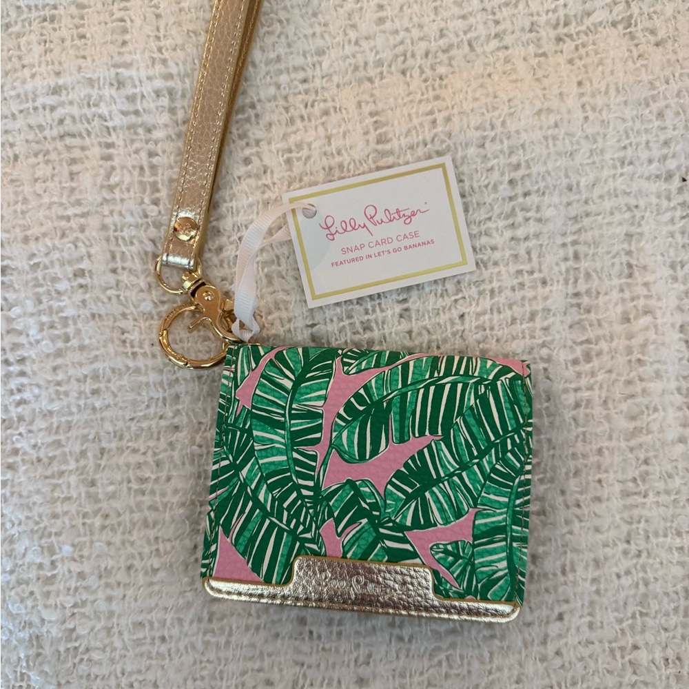 Lilly Pulitzer Green and Pink Leaf Wristlet